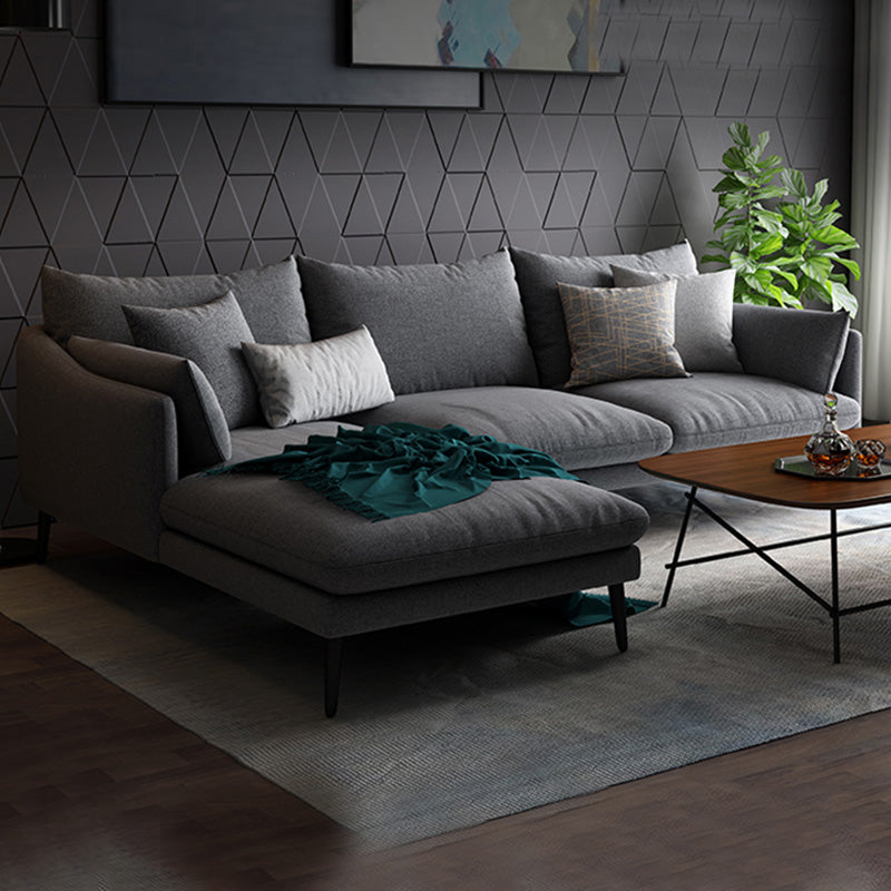 Modern 3/4-seater Fabric Sofa & Chaise Grey Slipcovered Sectional