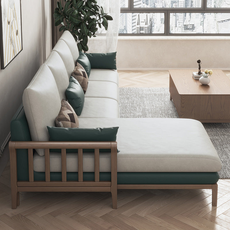 Contemporary Stationary Linen Square Arm Cushion Back Sofa & Chaise