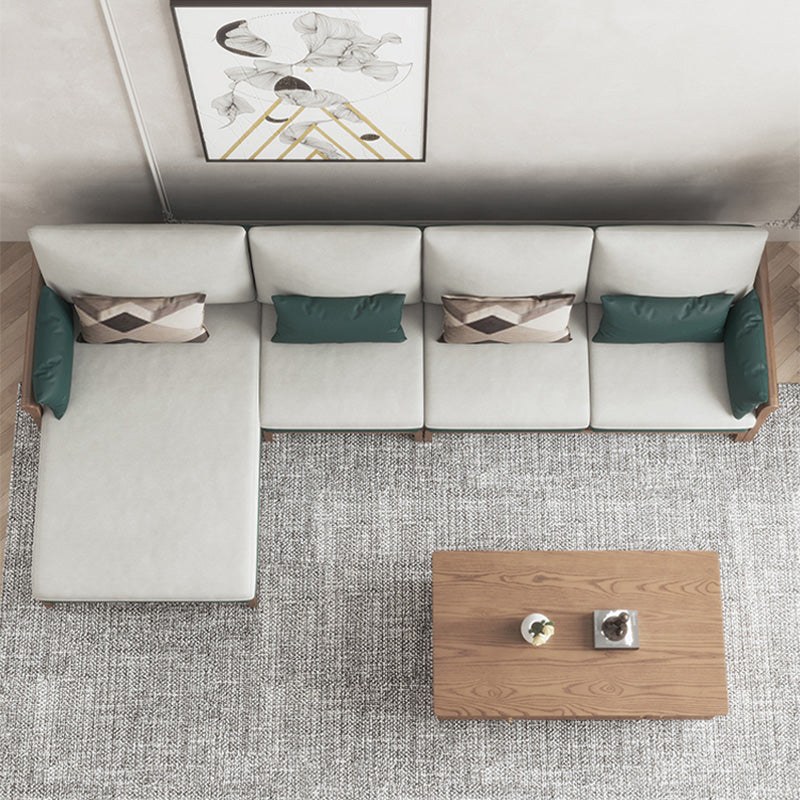 Contemporary Stationary Linen Square Arm Cushion Back Sofa & Chaise