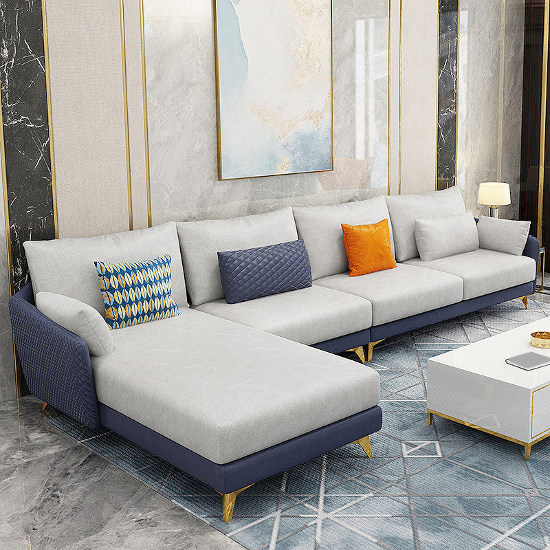 Modernism Stain Resistant Sofa & Chaise 4-Seater Faux Leather Sectional