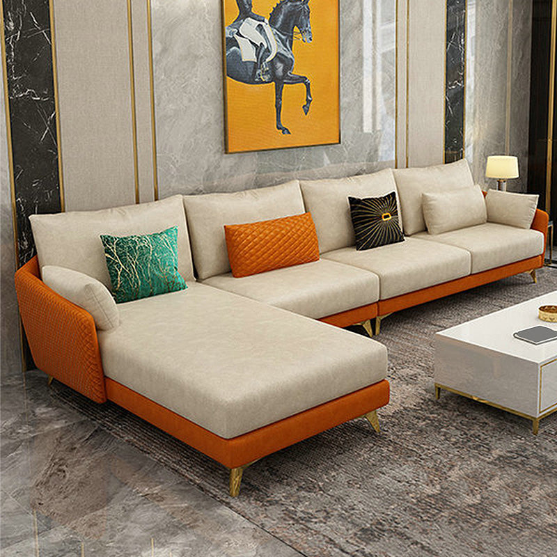 Modernism Stain Resistant Sofa & Chaise 4-Seater Faux Leather Sectional