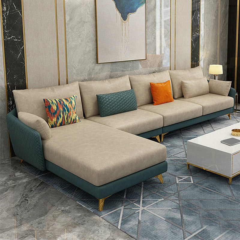 Modernism Stain Resistant Sofa & Chaise 4-Seater Faux Leather Sectional