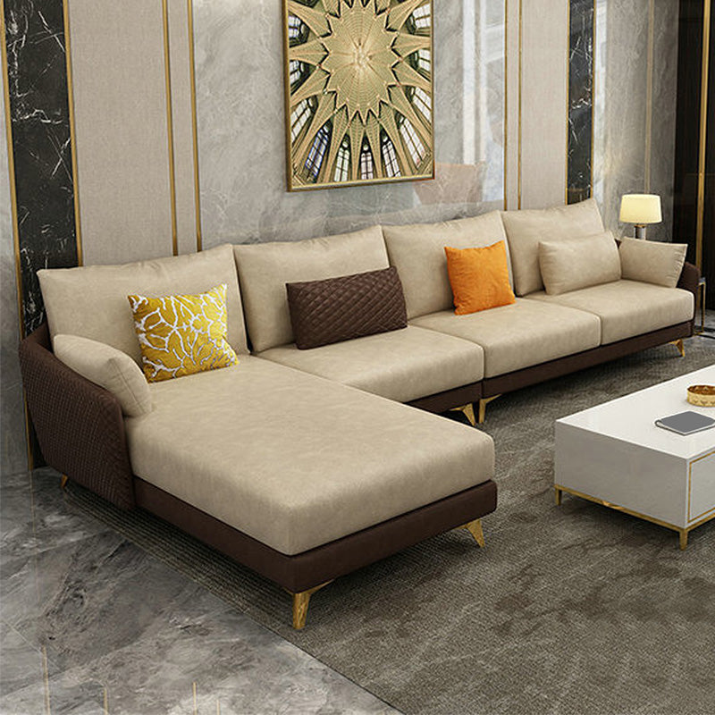 Modernism Stain Resistant Sofa & Chaise 4-Seater Faux Leather Sectional