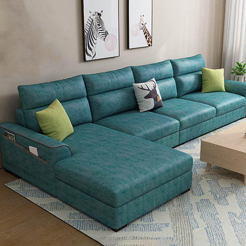 Modern 3-seater Fabric/Faux Leather Sectional Flared Arm Sofa & Chaise