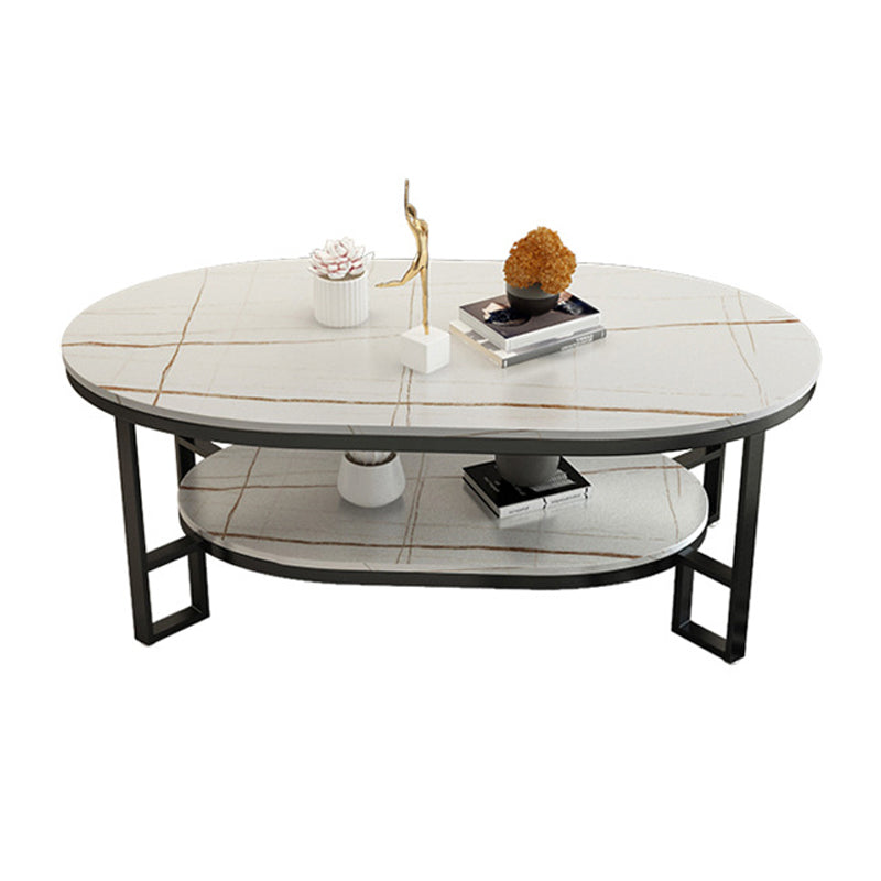 Glam 17.7" H Oval Slate Coffee Table Iron Frame Cocktail Table