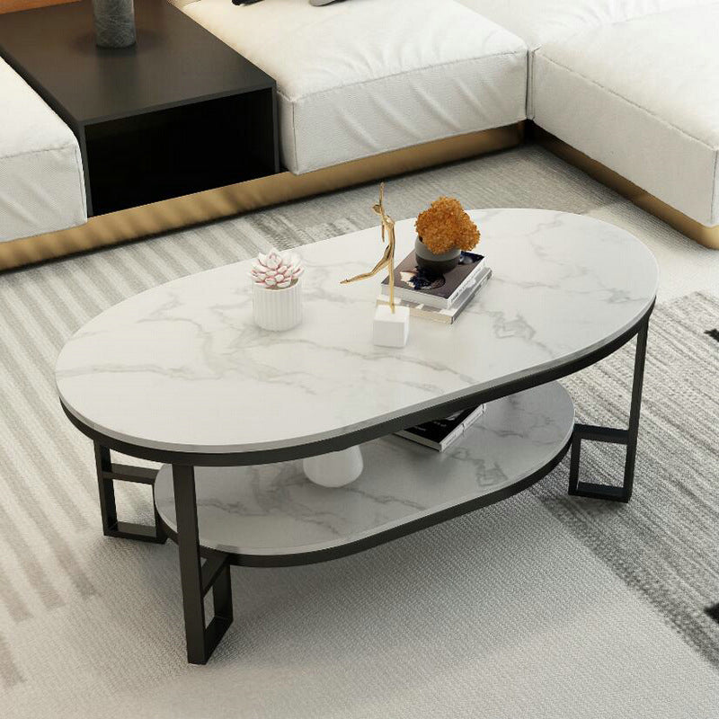 Glam 17.7" H Oval Slate Coffee Table Iron Frame Cocktail Table