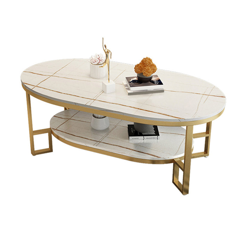 Glam 17.7" H Oval Slate Coffee Table Iron Frame Cocktail Table