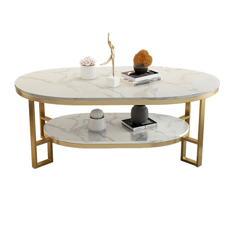 Glam 17.7" H Oval Slate Coffee Table Iron Frame Cocktail Table