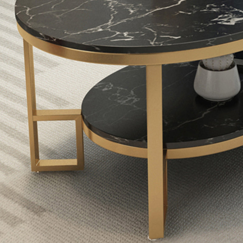 Glam 17.7" H Oval Slate Coffee Table Iron Frame Cocktail Table