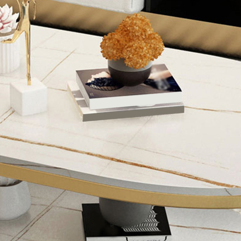 Glam 17.7" H Oval Slate Coffee Table Iron Frame Cocktail Table