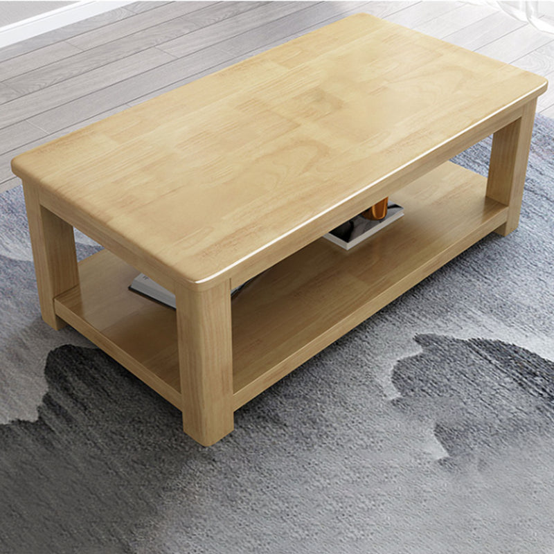 Rectangular 4 Legs Base Solid Wood Table with Storage Shelf Nordic Style Coffee Table