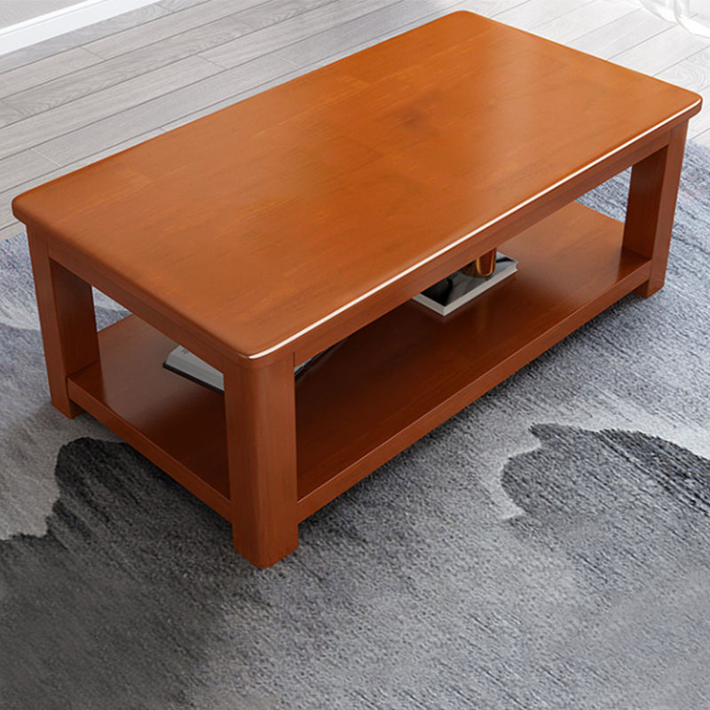 Rectangular 4 Legs Base Solid Wood Table with Storage Shelf Nordic Style Coffee Table