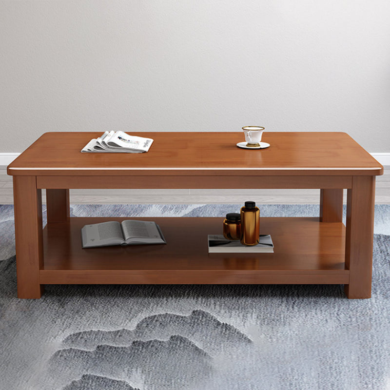 Rectangular 4 Legs Base Solid Wood Table with Storage Shelf Nordic Style Coffee Table