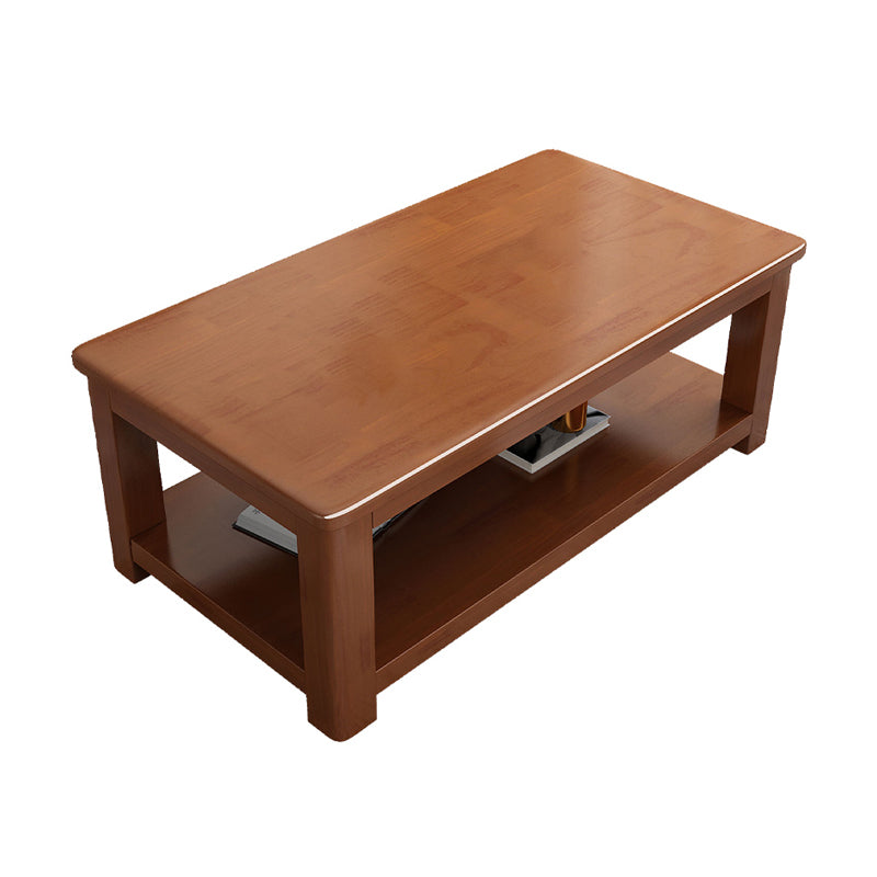 Rectangular 4 Legs Base Solid Wood Table with Storage Shelf Nordic Style Coffee Table