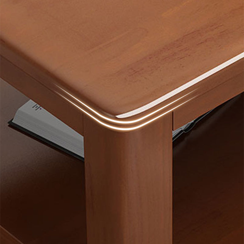 Rectangular 4 Legs Base Solid Wood Table with Storage Shelf Nordic Style Coffee Table