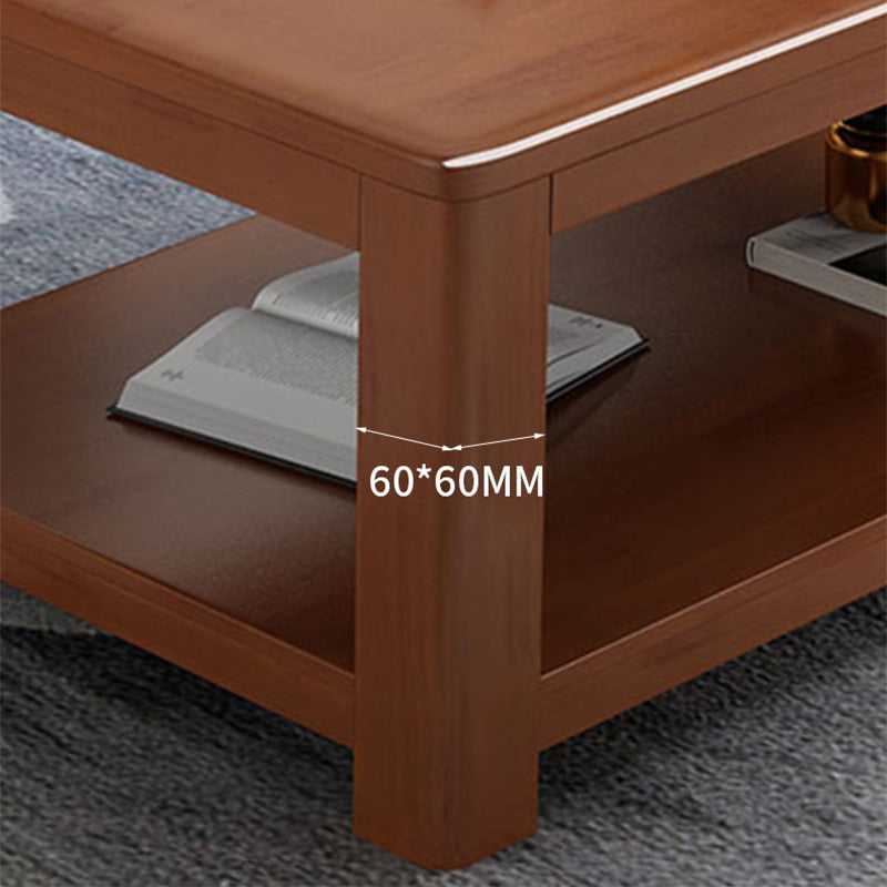 Rectangular 4 Legs Base Solid Wood Table with Storage Shelf Nordic Style Coffee Table