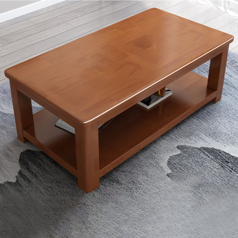 Rectangular 4 Legs Base Solid Wood Table with Storage Shelf Nordic Style Coffee Table