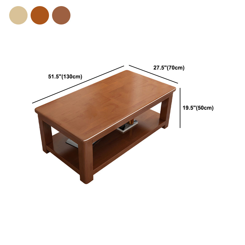 Rectangular 4 Legs Base Solid Wood Table with Storage Shelf Nordic Style Coffee Table
