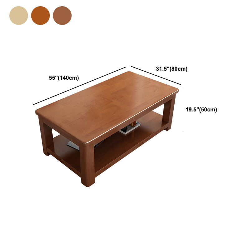 Rectangular 4 Legs Base Solid Wood Table with Storage Shelf Nordic Style Coffee Table