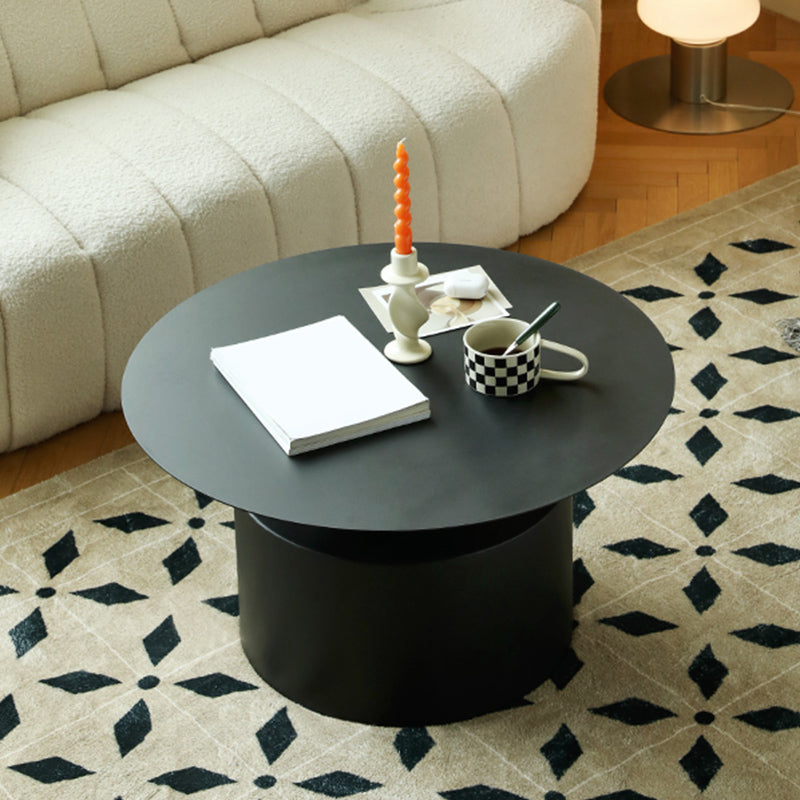 Mid-Century Modern Round Top Coffee Table Iron Pedestal Cocktail Table