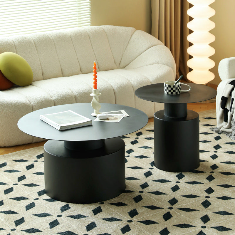 Mid-Century Modern Round Top Coffee Table Iron Pedestal Cocktail Table