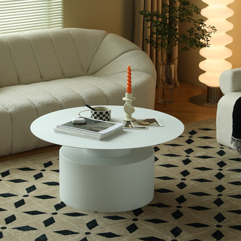 Mid-Century Modern Round Top Coffee Table Iron Pedestal Cocktail Table