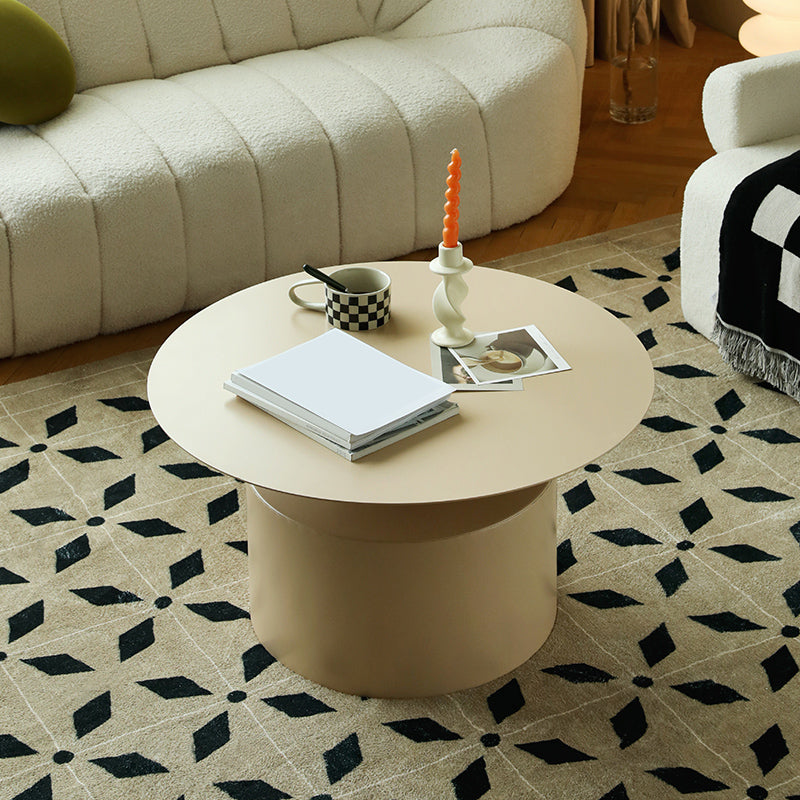 Mid-Century Modern Round Top Coffee Table Iron Pedestal Cocktail Table
