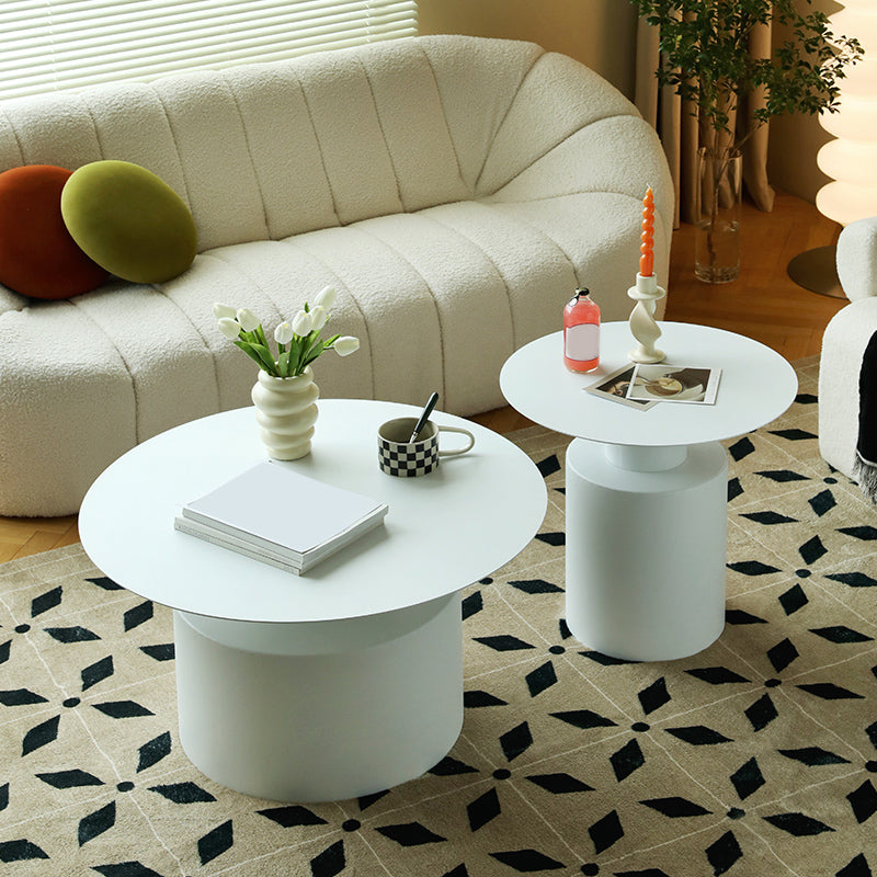 Mid-Century Modern Round Top Coffee Table Iron Pedestal Cocktail Table