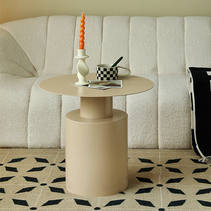 Mid-Century Modern Round Top Coffee Table Iron Pedestal Cocktail Table