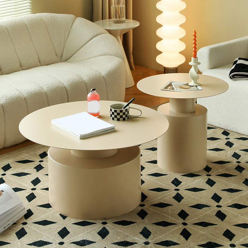 Mid-Century Modern Round Top Coffee Table Iron Pedestal Cocktail Table