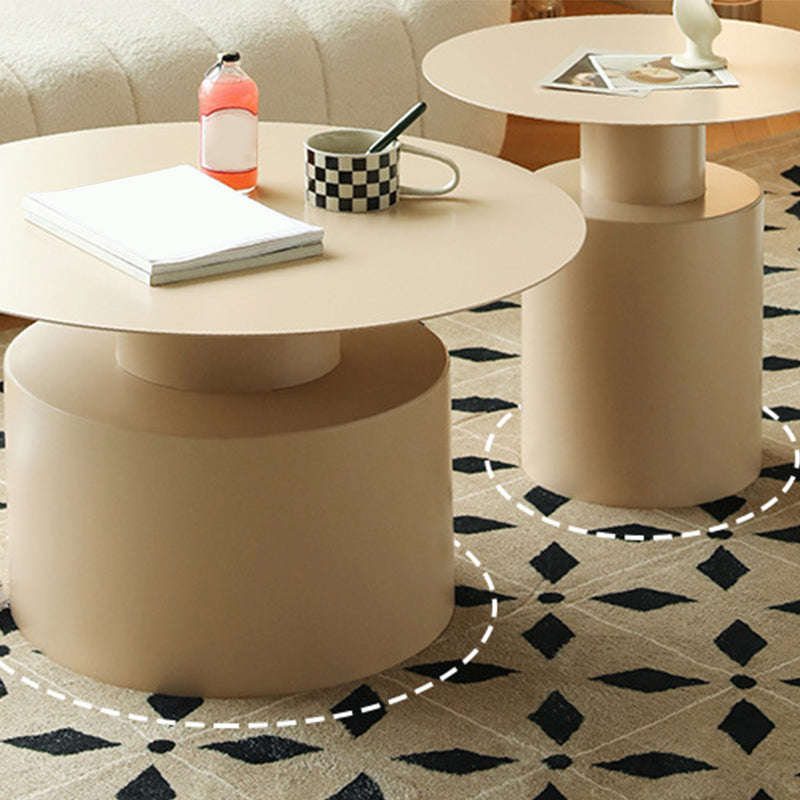 Mid-Century Modern Round Top Coffee Table Iron Pedestal Cocktail Table