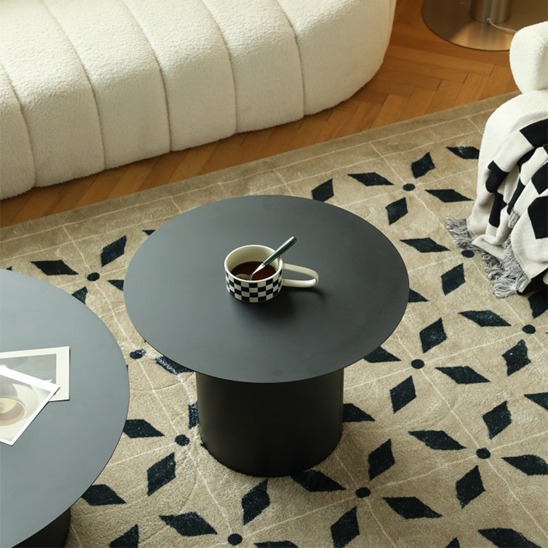 Mid-Century Modern Round Top Coffee Table Iron Pedestal Cocktail Table