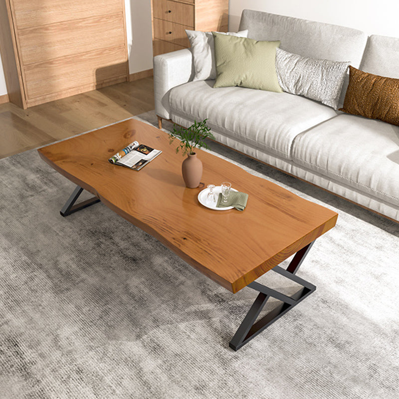 Scandinavian Rectangle Solid Wood Coffee Table Metal Sled Cocktail Table