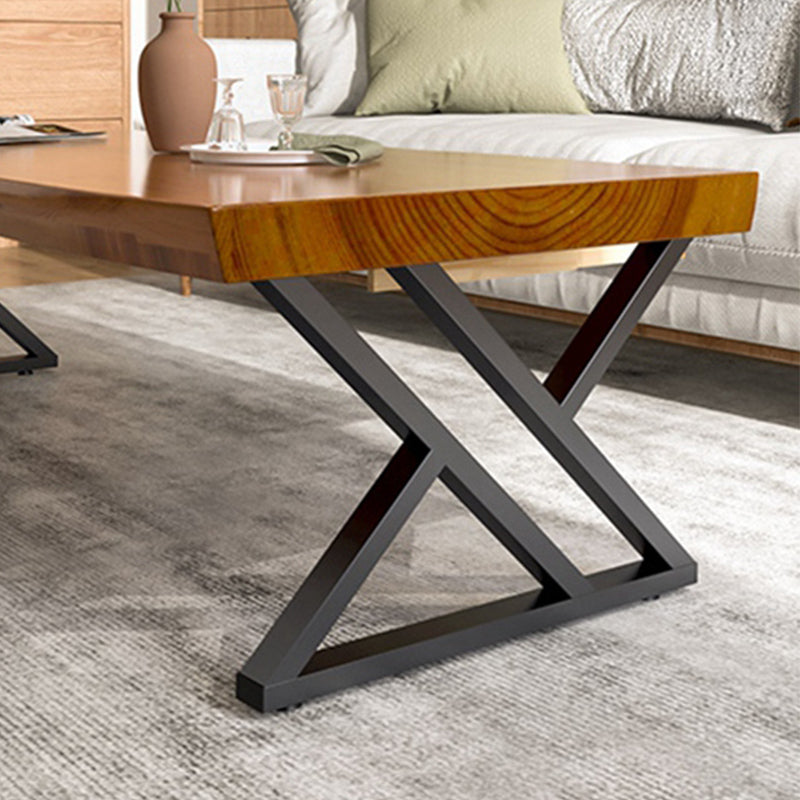 Scandinavian Rectangle Solid Wood Coffee Table Metal Sled Cocktail Table