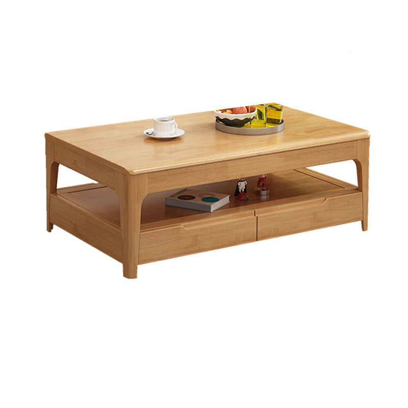 Scandinavian Rectangle Wood Coffee Table 17.7"H 4 Legs Cocktail Table with 4 Drawers