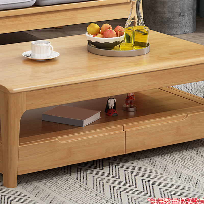 Scandinavian Rectangle Wood Coffee Table 17.7"H 4 Legs Cocktail Table with 4 Drawers