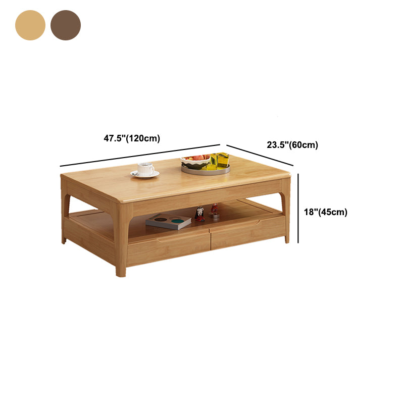 Scandinavian Rectangle Wood Coffee Table 17.7"H 4 Legs Cocktail Table with 4 Drawers