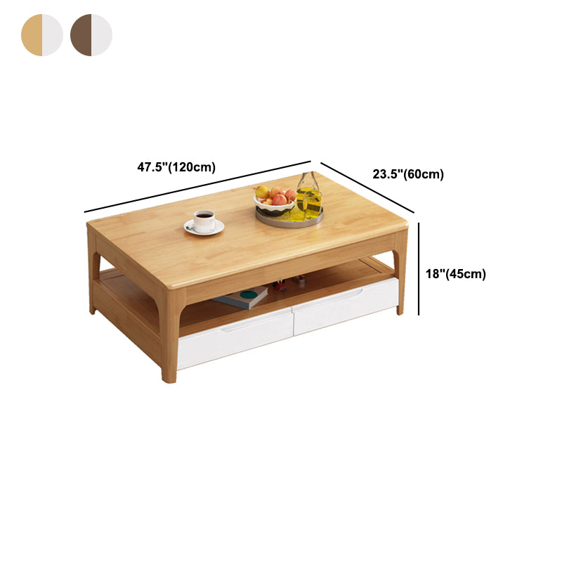 Scandinavian Rectangle Wood Coffee Table 17.7"H 4 Legs Cocktail Table with 4 Drawers