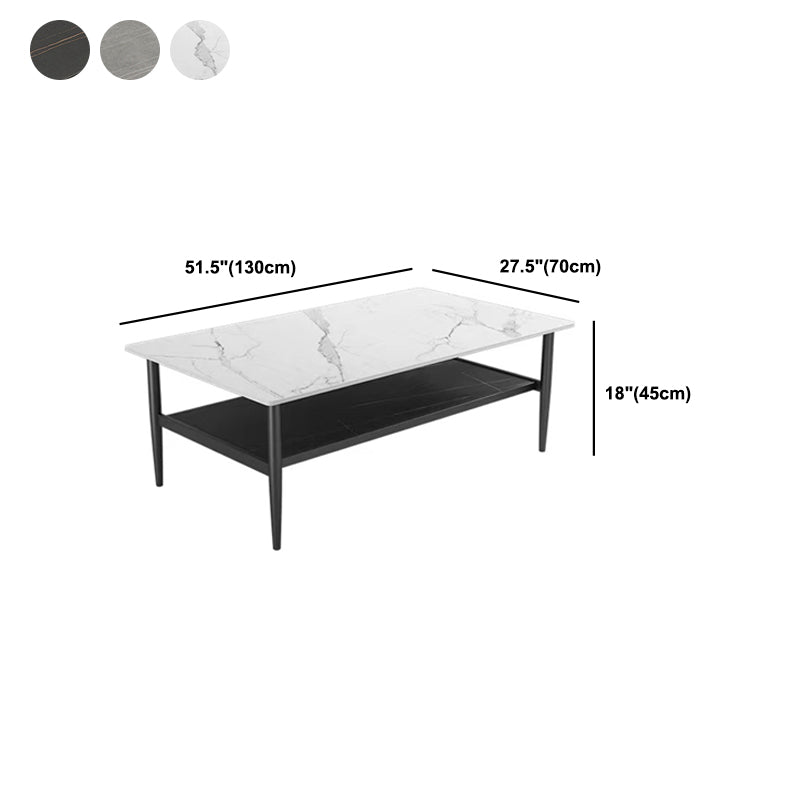 17.7" H Rectangle Slate Coffee Table Iron 4 Legs Cocktail Table with Shelf