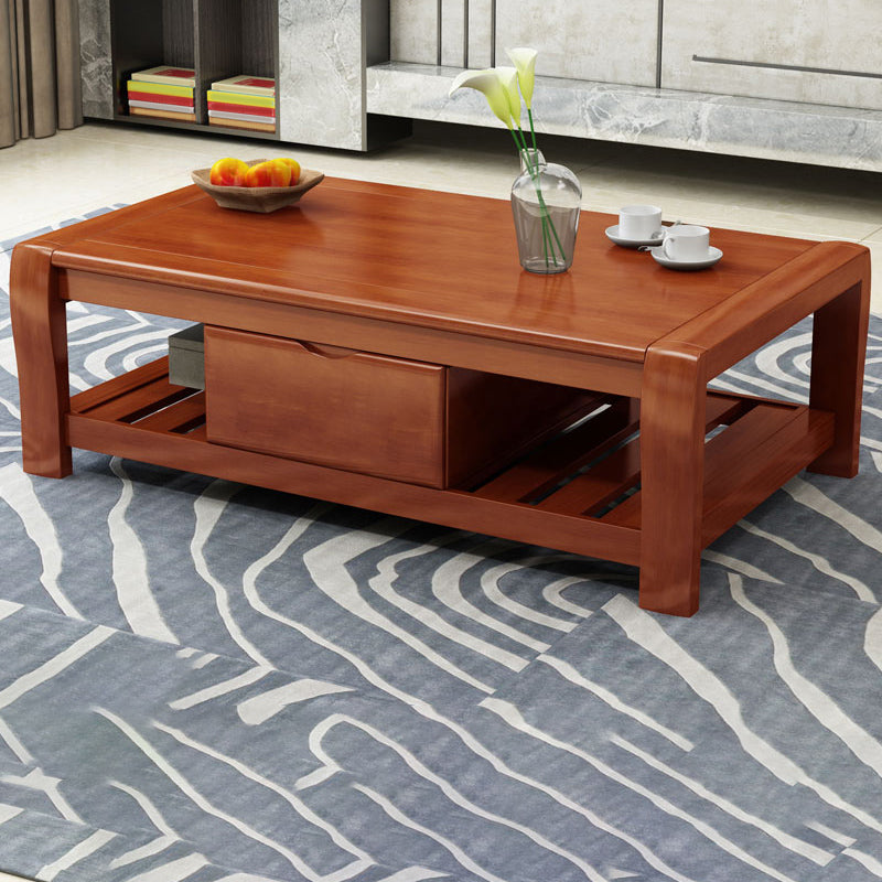 Rectangular 4 Legs Base Solid Wood Table Nordic Style Coffee Table with Drawers