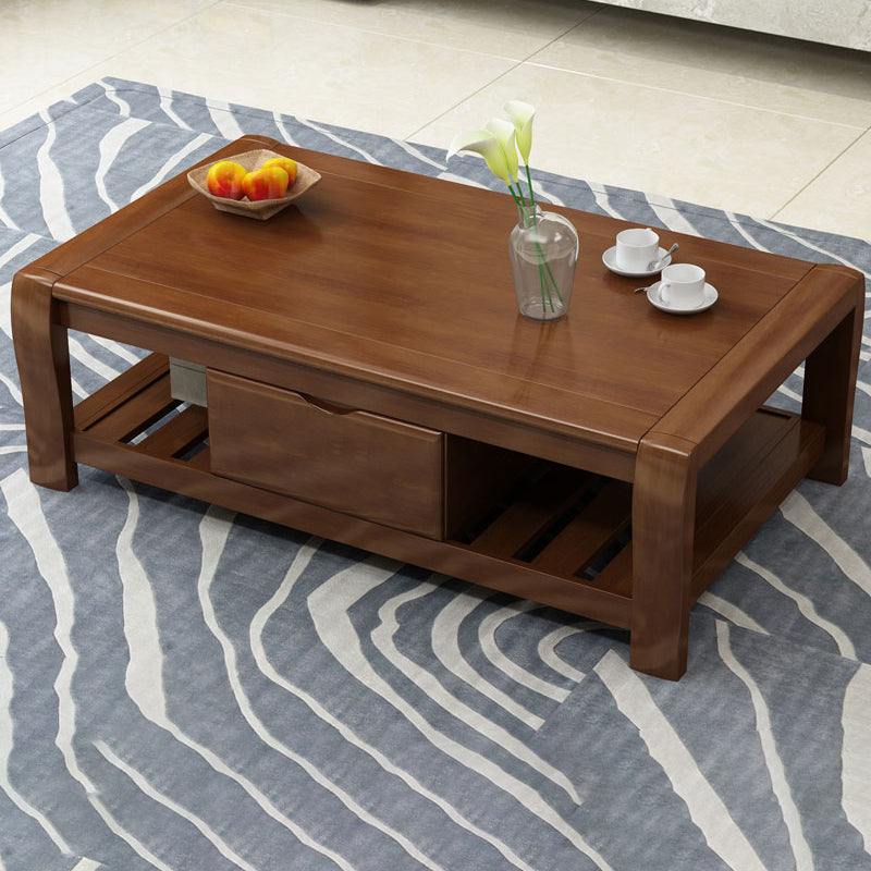 Rectangular 4 Legs Base Solid Wood Table Nordic Style Coffee Table with Drawers