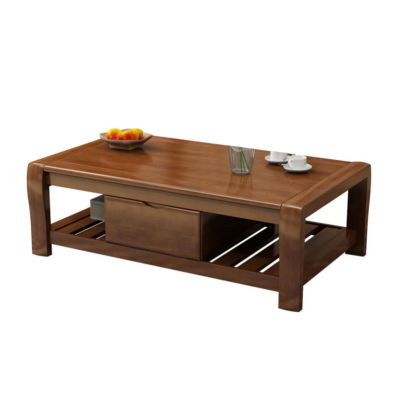 Rectangular 4 Legs Base Solid Wood Table Nordic Style Coffee Table with Drawers