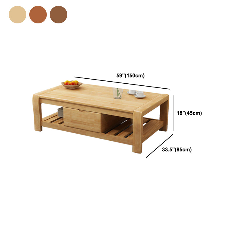 Rectangular 4 Legs Base Solid Wood Table Nordic Style Coffee Table with Drawers