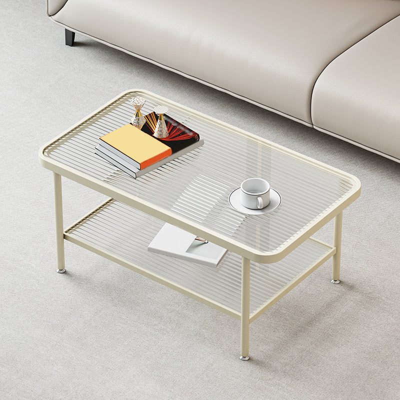 Glass-Topped Cocktail Table Rectangular Coffee Table for Living Room