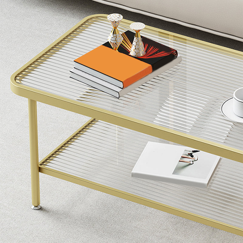 Glass-Topped Cocktail Table Rectangular Coffee Table for Living Room