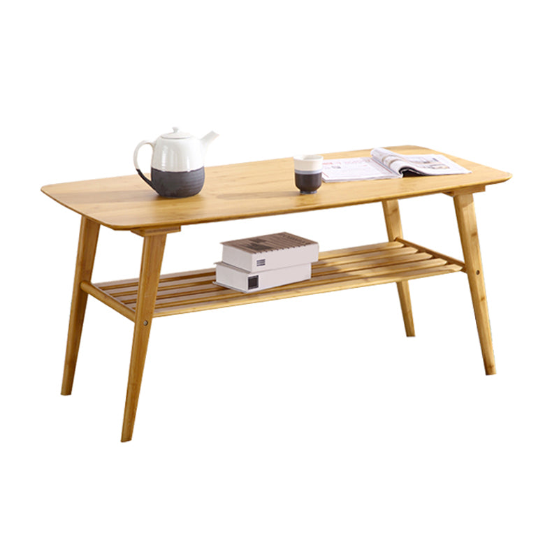 Scandinavian Rectangle Wood Coffee Table 4 Legs Cocktail Table with Shelf