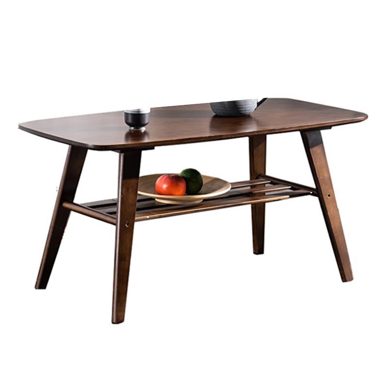 Scandinavian Rectangle Wood Coffee Table 4 Legs Cocktail Table with Shelf