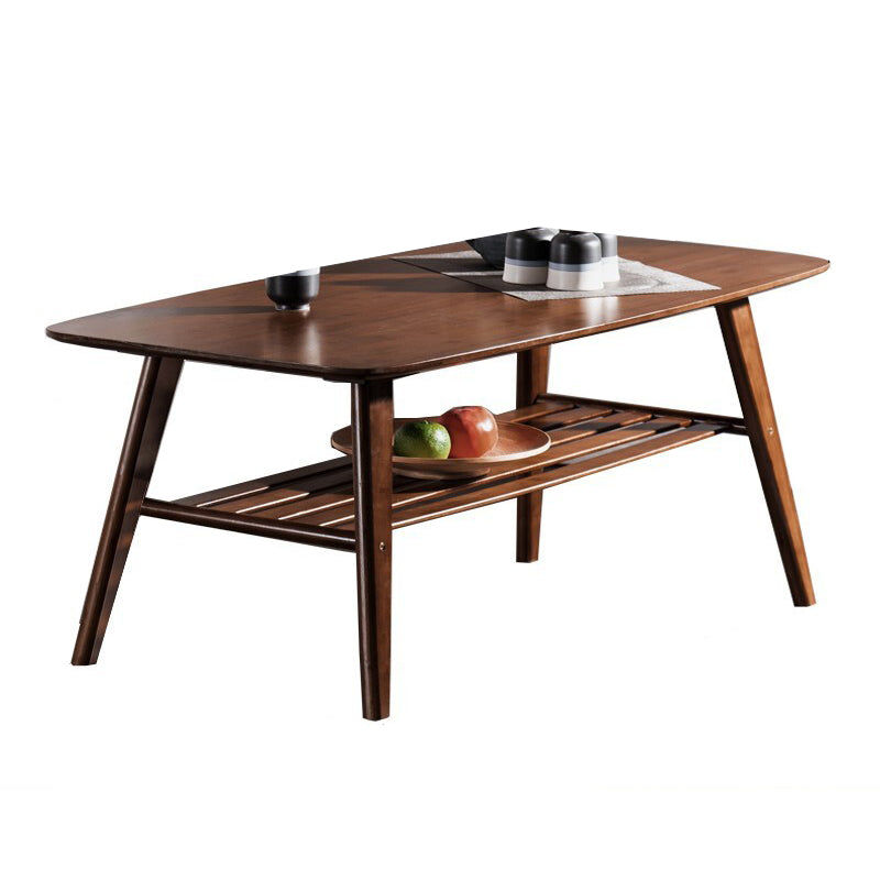 Scandinavian Rectangle Wood Coffee Table 4 Legs Cocktail Table with Shelf