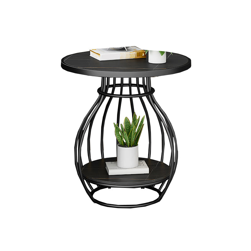 Modern Round Slate Top Side Table Steel Frame End Table with Shelf