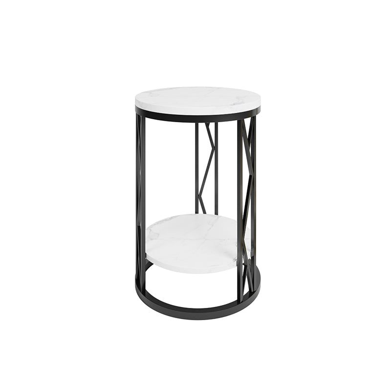 Round Slate Plate Table Plate Metal Frame Base Modern Style Side Table